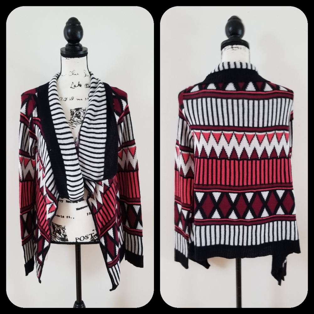 Say what tribal Print Open Shawl Collar Cardigan